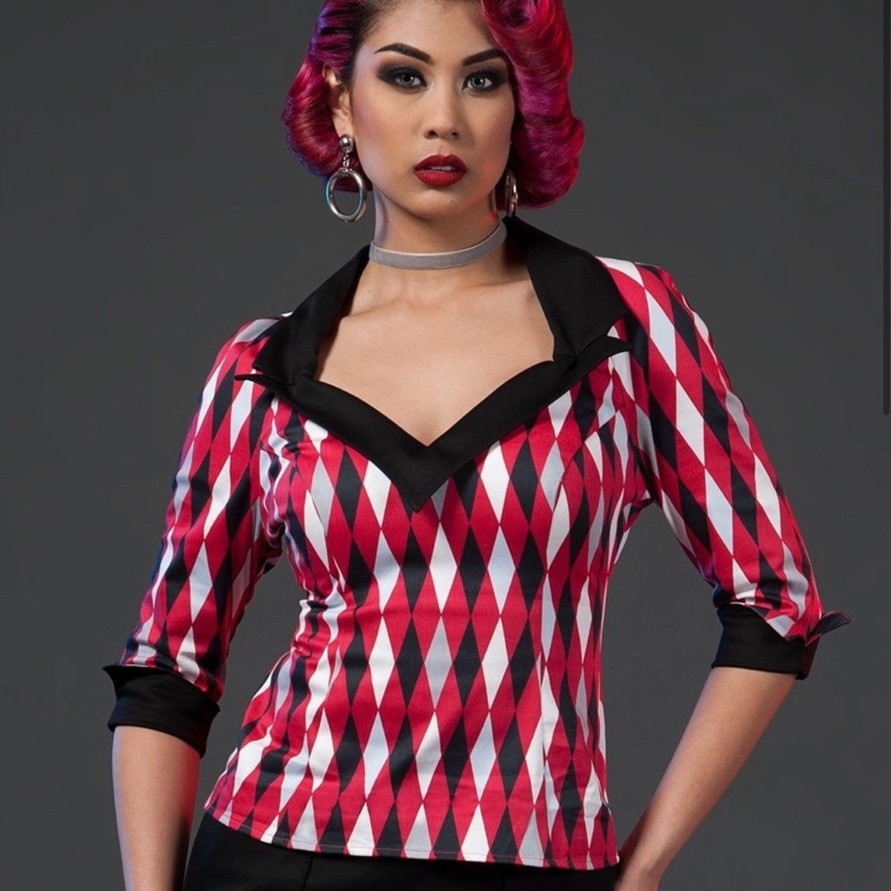 Pinup Couture XS Red/white/black/Silver Lauren Top NWT